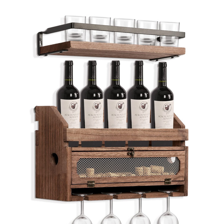 Millwood Pines Wall Mounted Wine Rack And Shelf Set Of 2 Wood